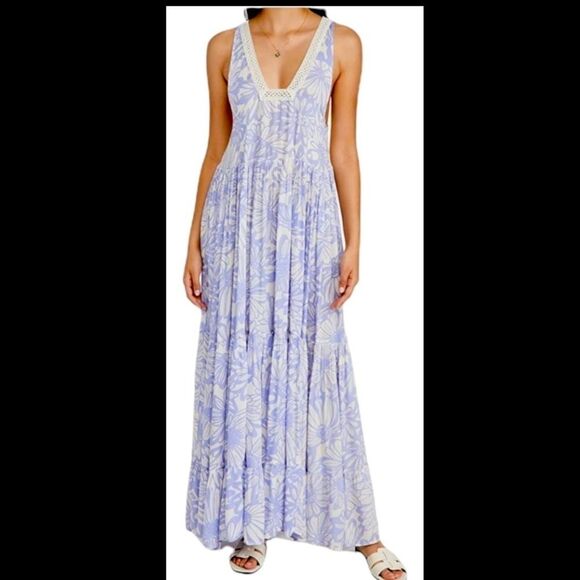 FREE PEOPLE Sleeveless Floral Tiered Maxi Dress‎ Size XSMALL - Picture 1 of 13